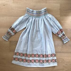 Velzera Blue White Striped Smocked Mini Dress
